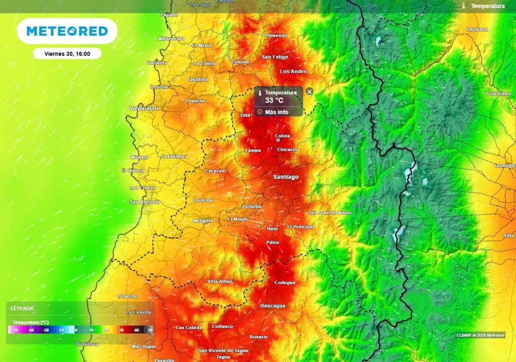 mapa de temperatura Este viernes bajarían las máximas: se espera un leve alivio térmico debido a la influencia costera.