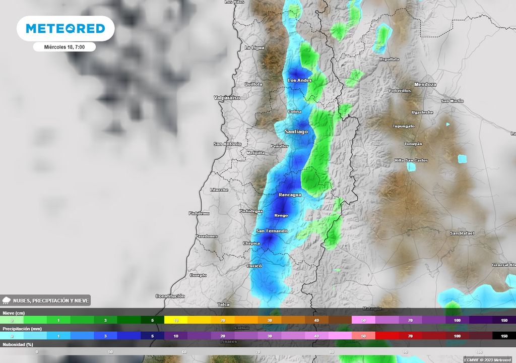 Precipitaciones previstas sobre la zona central de Chile Precipitaciones previstas sobre la zona central de Chile
