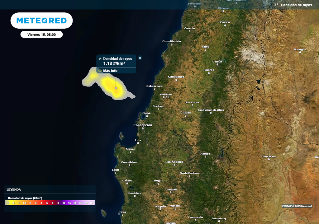 Tormentas eléctricas por baja segregada en las regiones de Ñuble y Biobío, Meteored, Chile