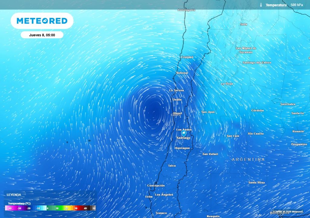 mapa de temperatura en 500 hPa