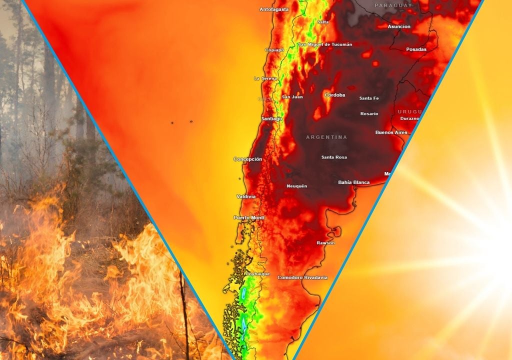 mapa de temperaturas previsto, incendios y sol