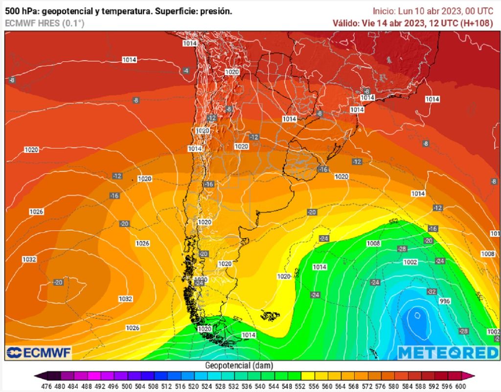 Pronóstico altura geopotencial 500 hectopascales modelo ECMWF Pronóstico altura geopotencial 500 hectopascales modelo ECMWF