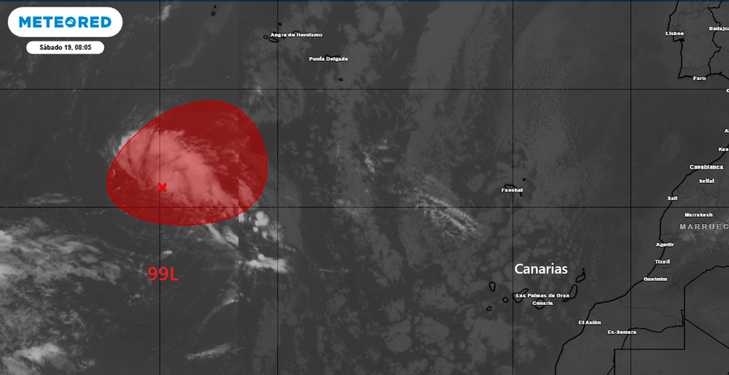 Imagen infrarroja con el centro de bajas presiones vigilado por el CNH-NHC a fecha de 19 de septiembre de 2026. Tiempo.com