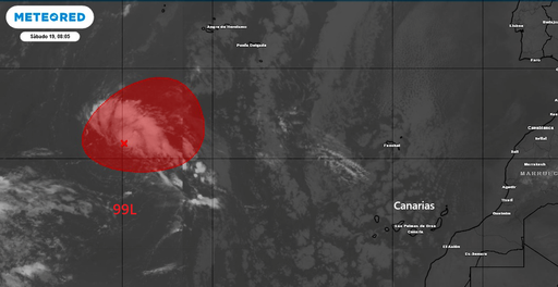 Un seno de bajas presiones subtropicales, 99L, es vigilado por el CNH y se encuentra a unos 1550 km de Canarias