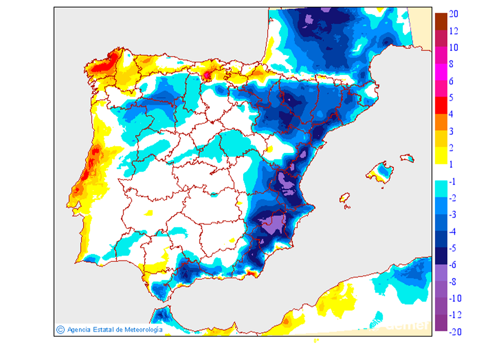 El bajón de las máximas será notable en comarcas del prelitoral e interior de la Comunidad Valenciana y de la Región de Murcia: asi variarán este sábado respecto a las de hoy. Fuente: AEMET.