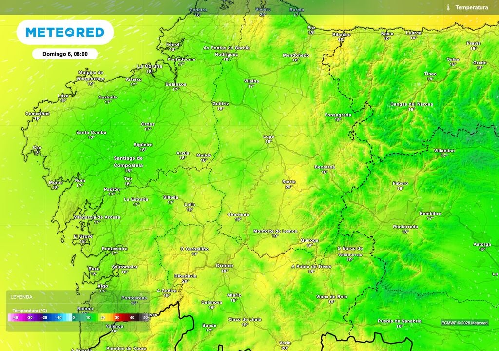 La jornada del domingo arrancará con ambiente fresco en el interior. Las mínimas podrían bajar hasta los 16 ºC en algunas ciudades.