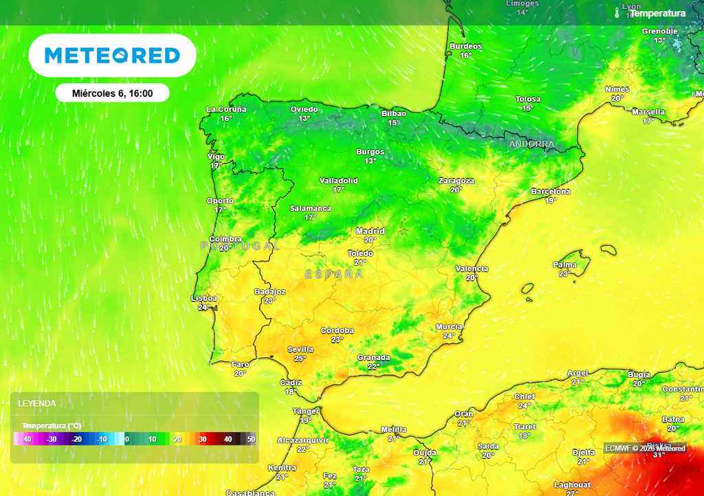 Mañana las temperaturas bajarán sobre todo en el Mediterráneo. Los valores más altos se darán en el valle del Guadalquivir, donde rondarán los 25 ºC.
