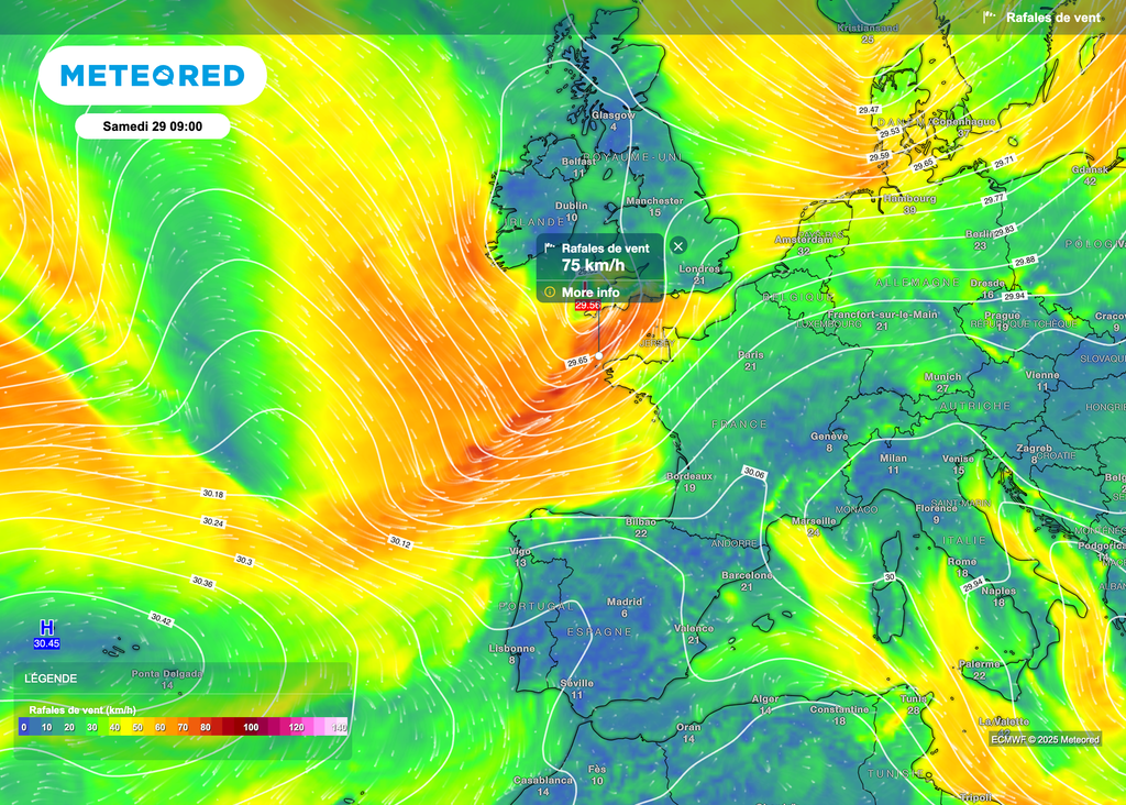 Renforcement des rafales de vent d'ici ce week-end par les côtes bretonnes. Renforcement des rafales de vent d'ici ce week-end par les côtes bretonnes.