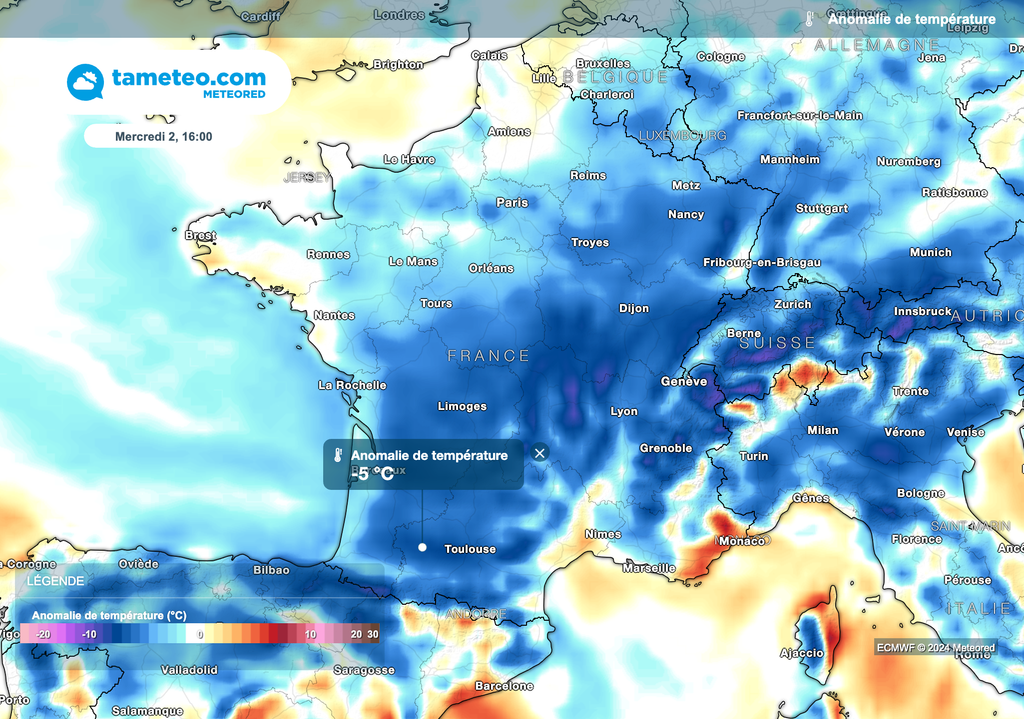 Températures sous les normales de saison mercredi, y compris dans le sud de la France.