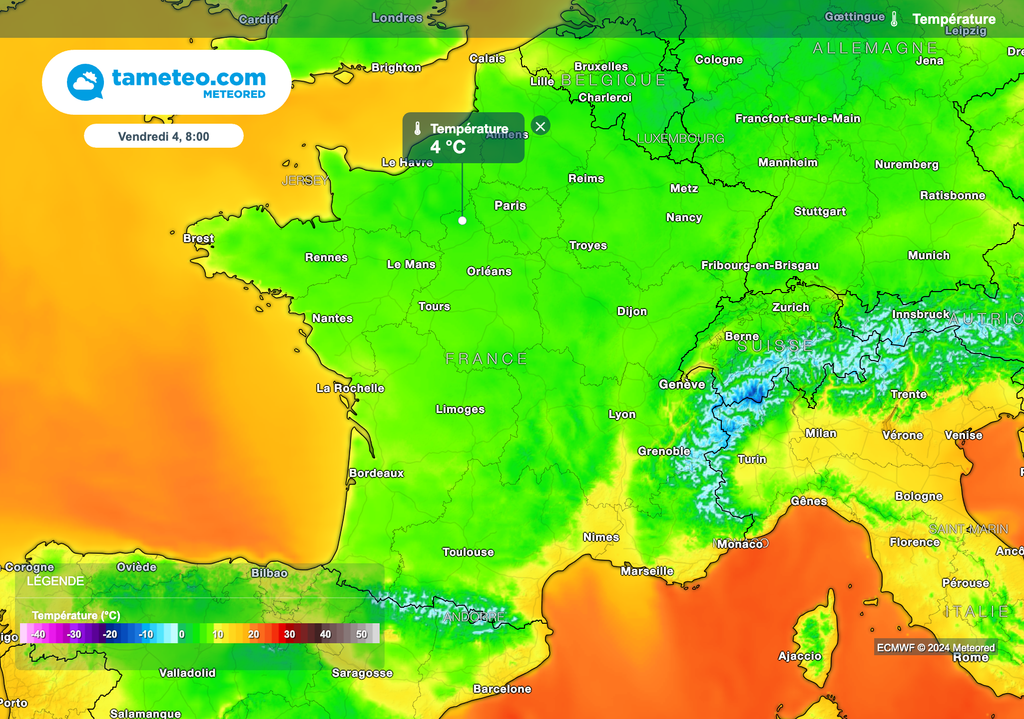 Forte baisse des températures minimales entre jeudi et samedi.