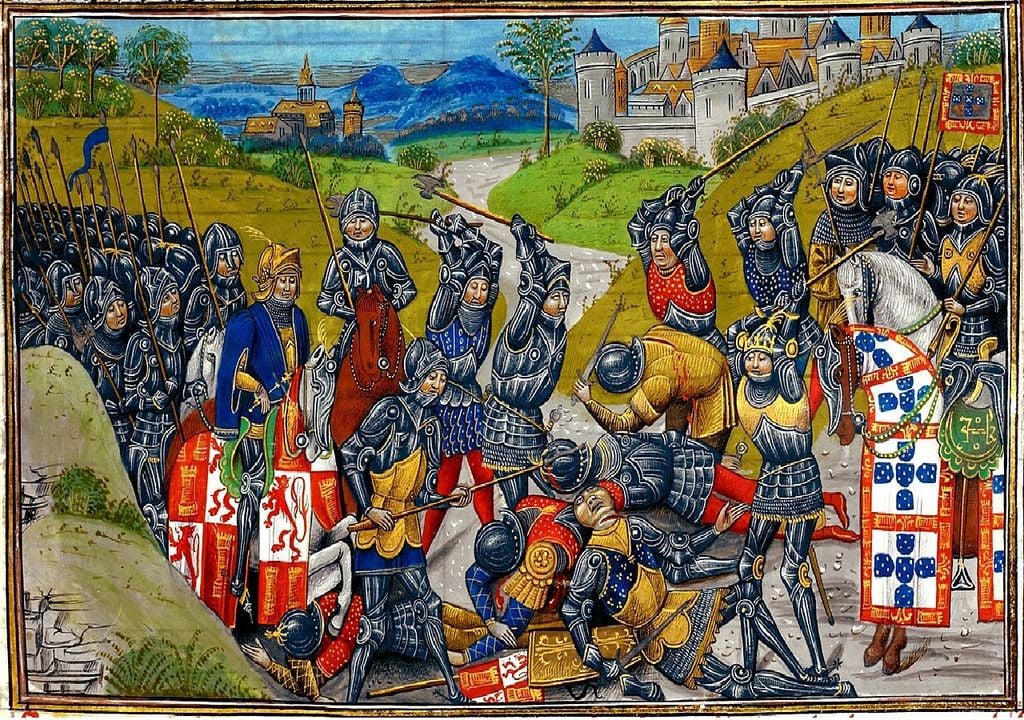 Miniatura representando a batalha de Aljubarrota nas Antigas e Novas Crónicas da Inglaterra por Jean de Wavrin