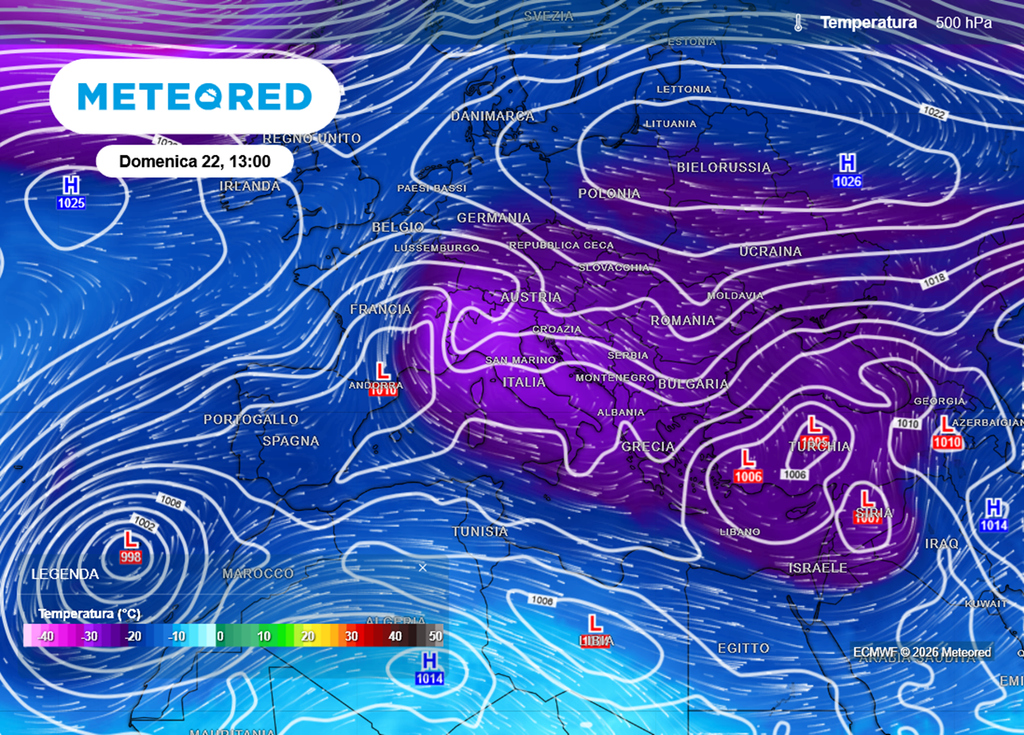 Masse d'aria fredda arriveranno da est nella giornata di domenica 22 marzo 2026.