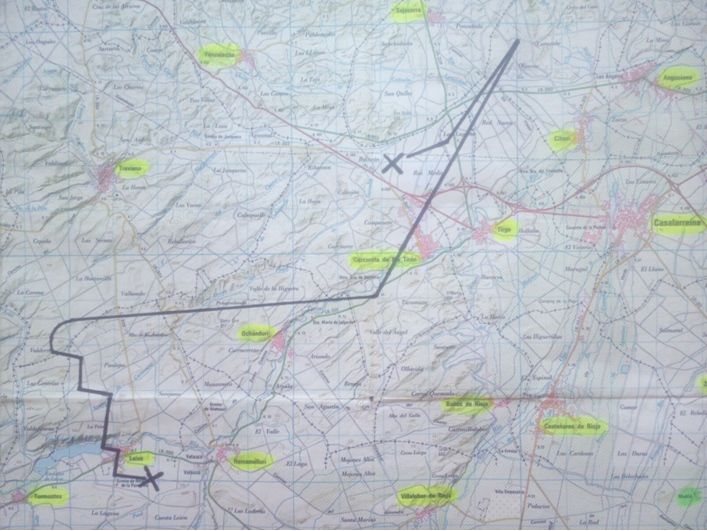 Foto 2.- Proyección sobre el terreno del trayecto que llevó a cabo el globo durante el bautismo de aire de José Miguel Viñas, el 7 de junio de 2016. Fuente: Globos Arcoíris Proyección sobre el terreno del trayecto que llevó a cabo el globo durante el bautismo de aire de José Miguel Viñas, el 7 de junio de 2016. Fuente: Globos Arcoíris