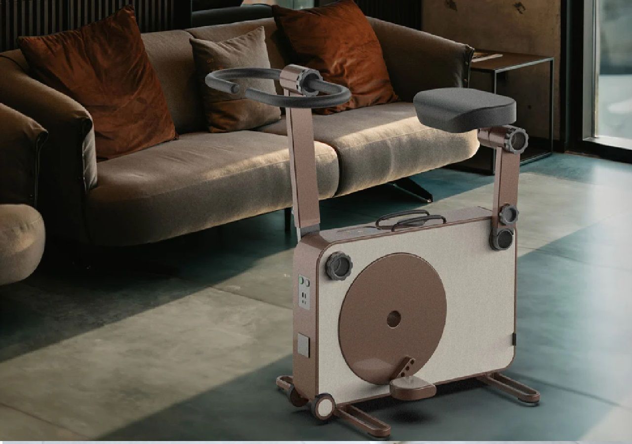 Bicicletas fijas conviertes tu energía cinética al pedalear en energía eléctrica almacenada en baterías para usar en tu hogar. Créditos: yanko design
