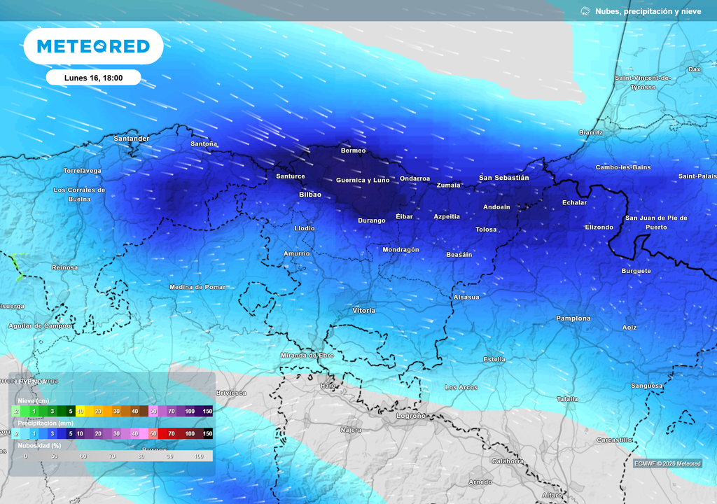 Durante la jornada de mañana, las precipitaciones serán intensas y persistentes en Vizcaya y Guipúzcoa.