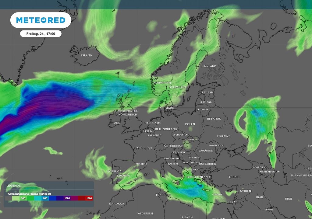 atmosphärischer fluss, regen, bremerhaven Der Jet-Stream beeinflusst den Transport von Niederschlag. Aktuell sammelt sich viel niederschlagbares Wasser über dem Nordatlantik. Es könnte ggf. ein feuchtes Wochenende in Bremerhaven werden.