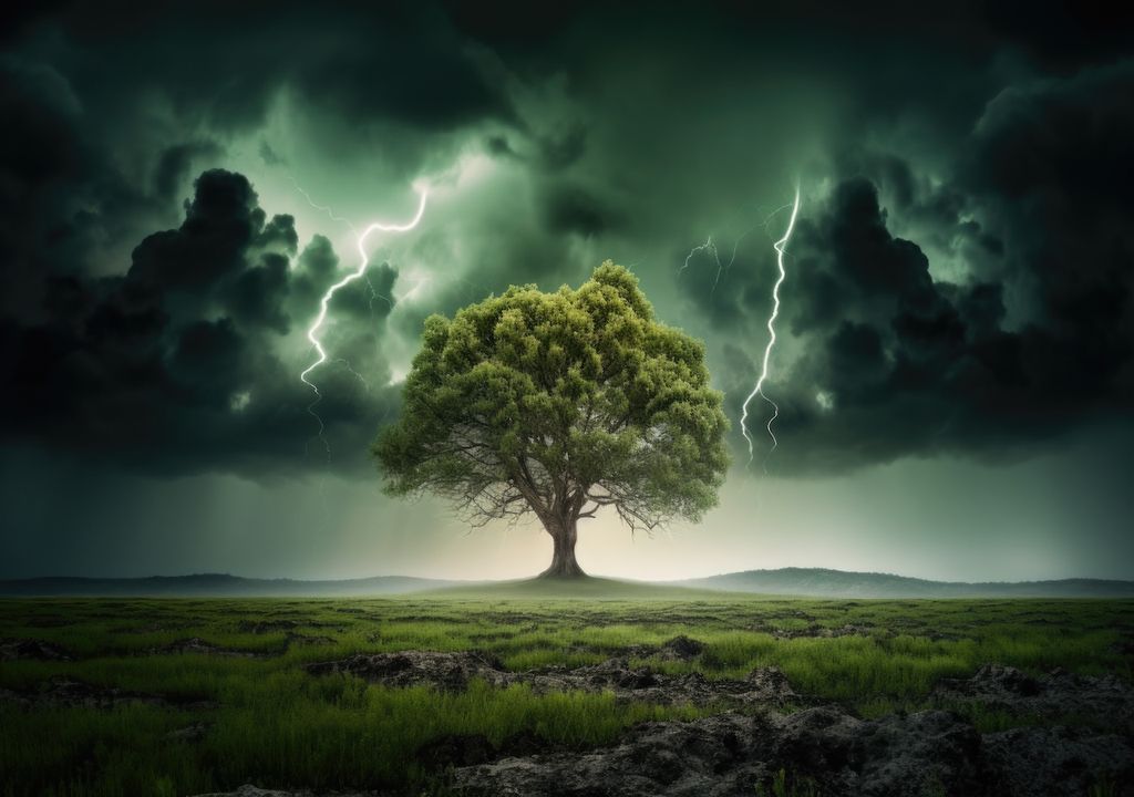 Blitzeinschlag, Gewitter, Baum