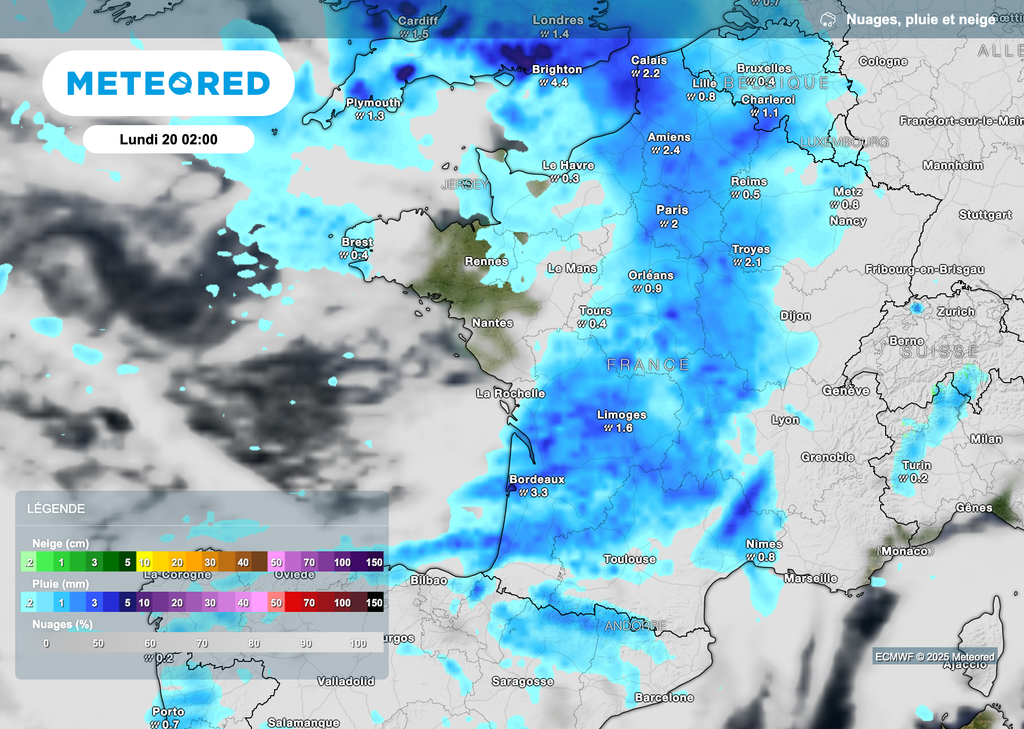 Progression de la perturbation dans la nuit de dimanche à lundi.