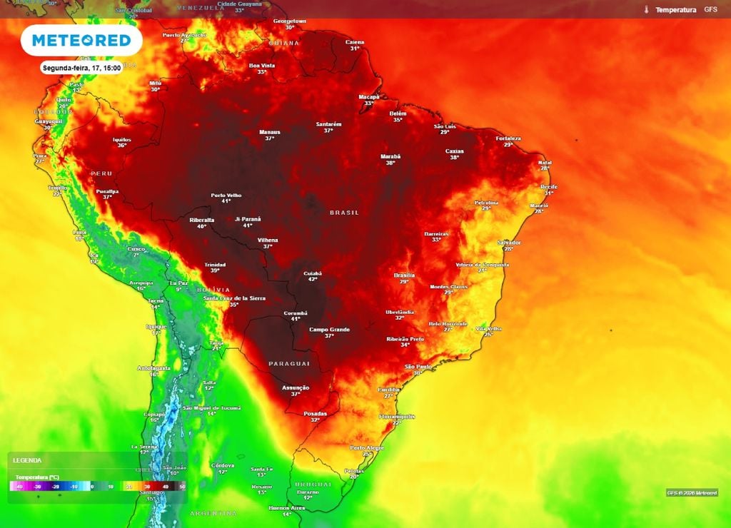 calor Temperatura máxima para a segunda-feira, 17 de agosto.