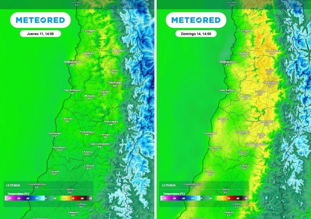 La diferencia será notoria: de máximas inferiores a 20 °C el jueves, se pasará a temperaturas cercanas a los 25 °C durante el domingo.