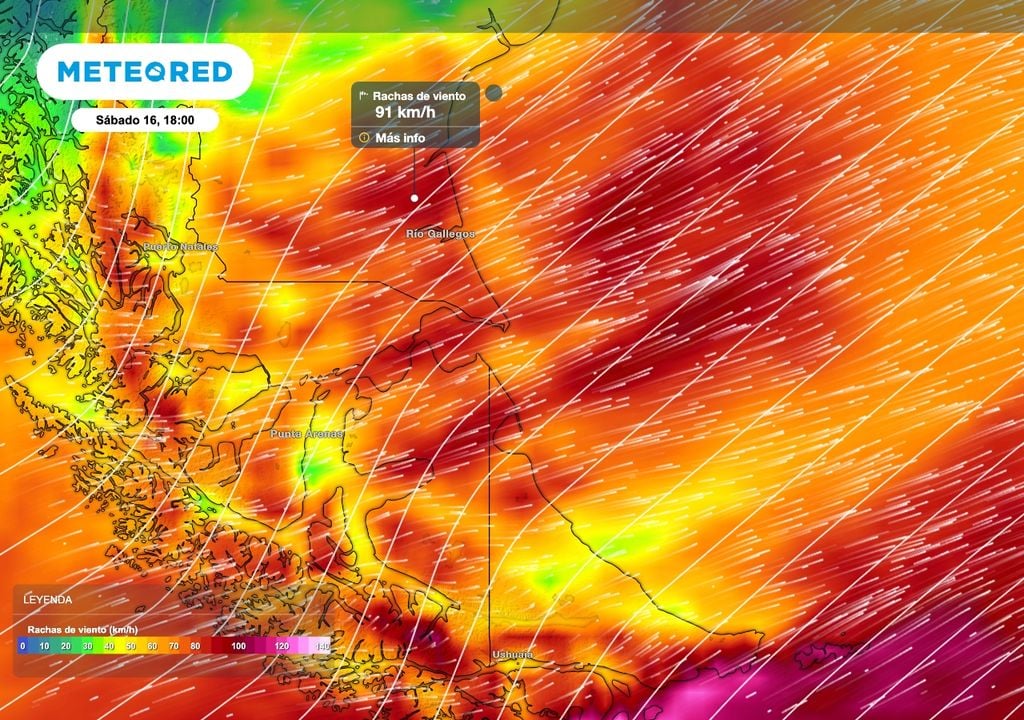 Viento sur patagonico El apretado gradiente de presión que se mantendrá hacia el sur generará condiciones ventosas en el sur de Santa Cru y Tierra del Fuego, con ráfagas que podrán superar los 90 km/h en el entorno de Río Gallegos.