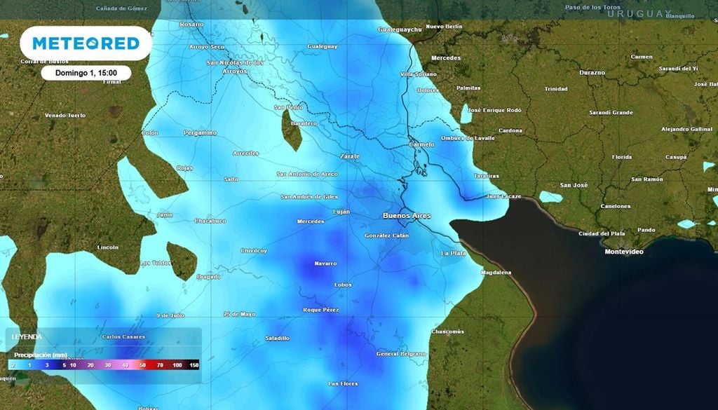 Pronóstico de lluvia para el superclásico Lluvias avanzando el domingo 1 de noviembre, en torno a la hora del inicio del partido de Boca vs. River, según ECMWF.