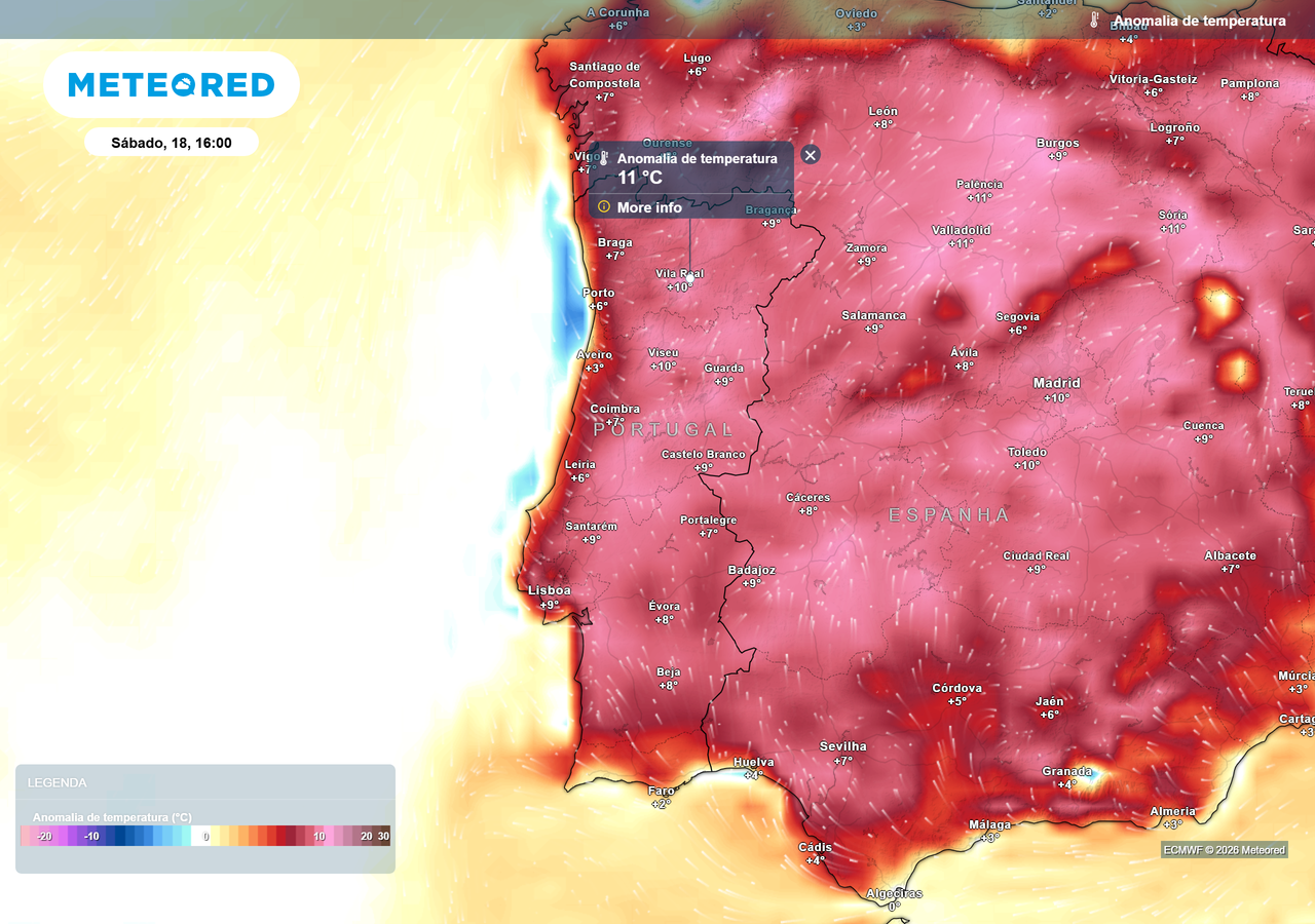 Hot air bubble dominates Portugal and Spain, while the rest of Europe remains under lower temperatures - Meteored Portugal