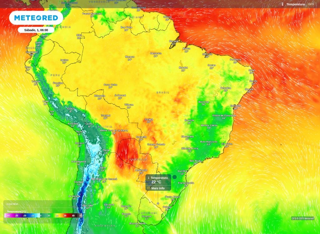 Temperatura prevista para o amanhecer de sábado (1). Temperatura prevista para o amanhecer de sábado (1).