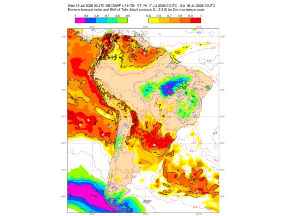 Índice de Previsão Extrema. Índice de Previsão Extrema de temperatura máxima para o dia 17 de julho.