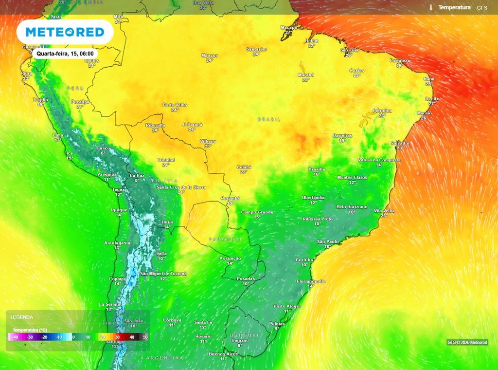 Mínima prevista para a manhã de quarta-feira (16). Quarta-feira (16) ainda terá temepraturas mínimas abaixo dos 10°C em áreas da Região Sul. Temperaturas começam a subir a partir de meados de quinta-feira (17).
