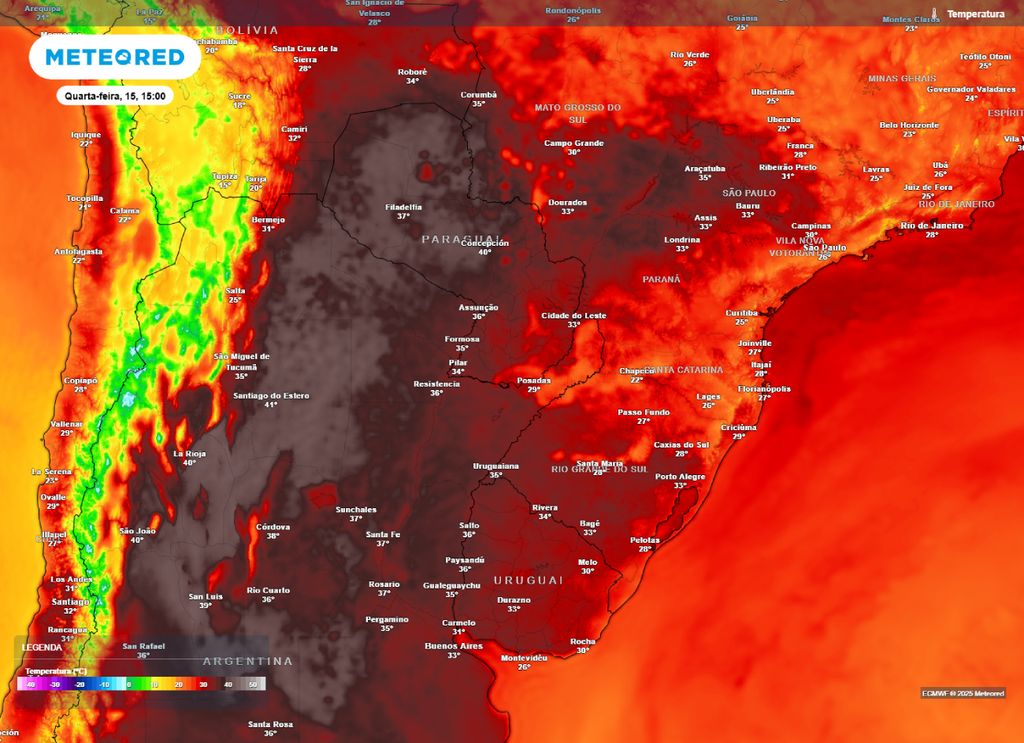 Previsão de temperatura máxima para a tarde de quarta-feira (15).
