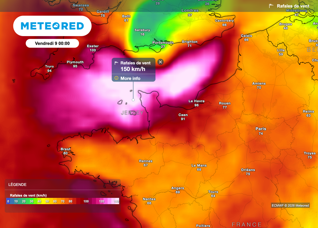 De violentes rafales de vent prévues près des côtes jeudi soir et dans la nuit de jeudi à vendredi.