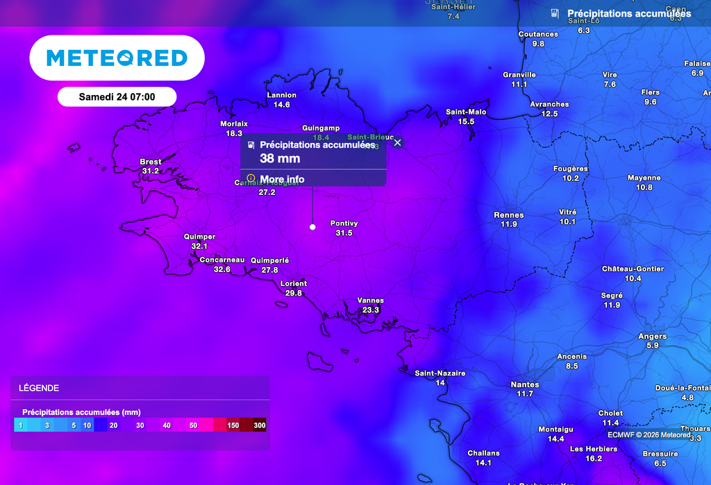 De fortes pluies à nouveau prévues ce vendredi en Bretagne ! De fortes pluies à nouveau prévues ce vendredi en Bretagne !