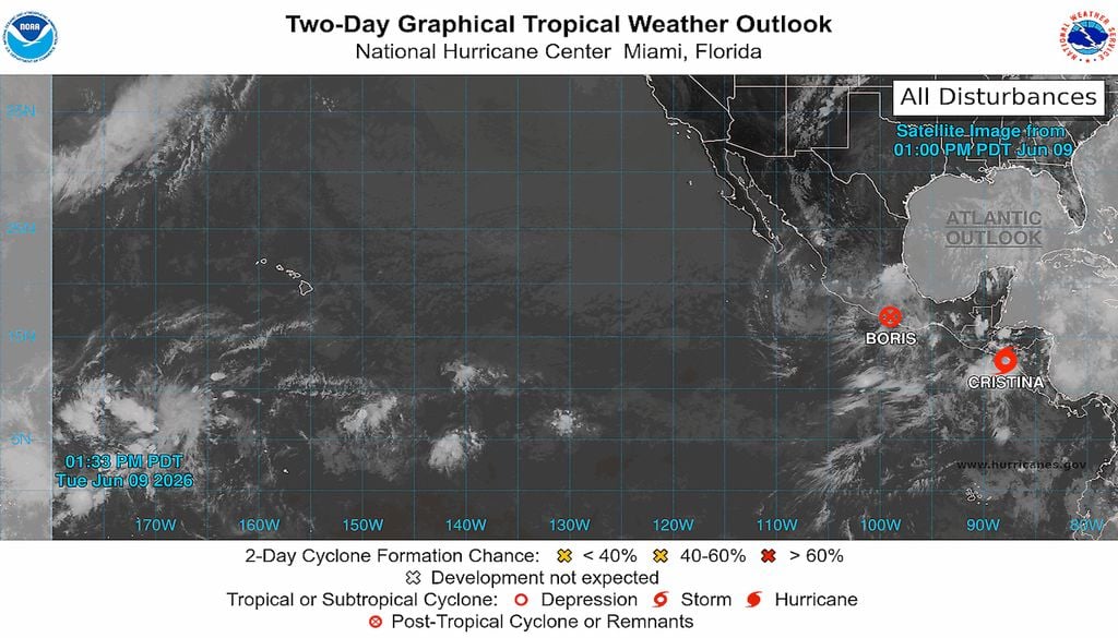 Actualmente "Boris" se ha degradado a baja presión remanente. Crédito:: NHC/NOAA. Actualmente "Boris" se ha degradado a baja presión remanente. Crédito:: NHC/NOAA.