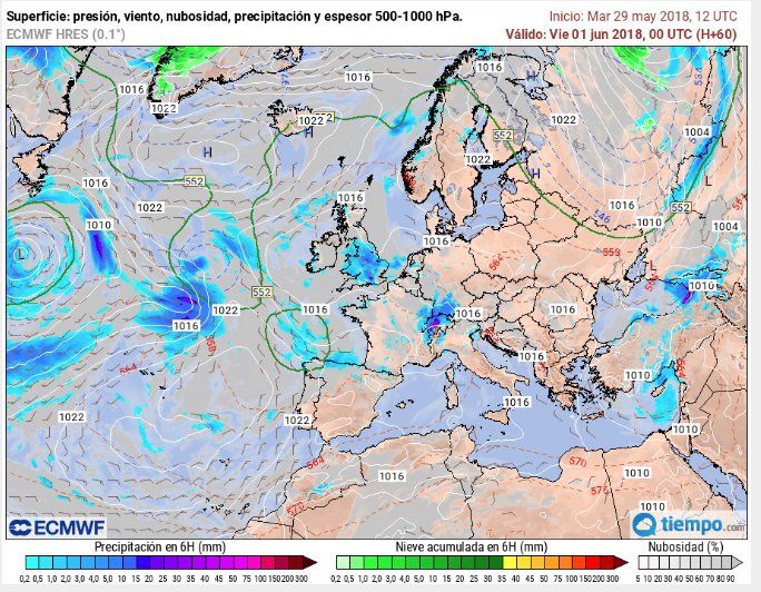 Borrasca Atlántica En Rápida Intensificación Frente A La Península Mapas de superficie: 1 junio a las 00 UTC. Tiempo.com