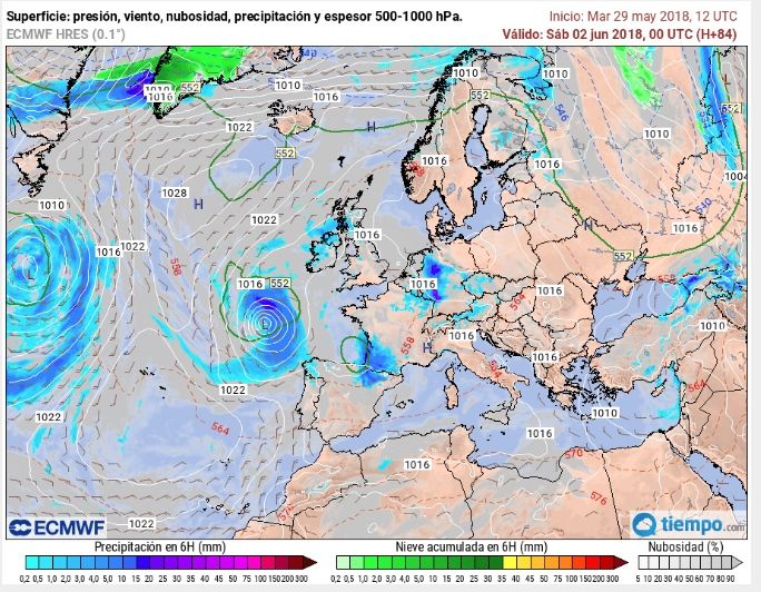 Borrasca Atlántica En Rápida Intensificación Frente A La Península Mapas de superficie: 2 de junio a las 00 UTC. Tiempo.com