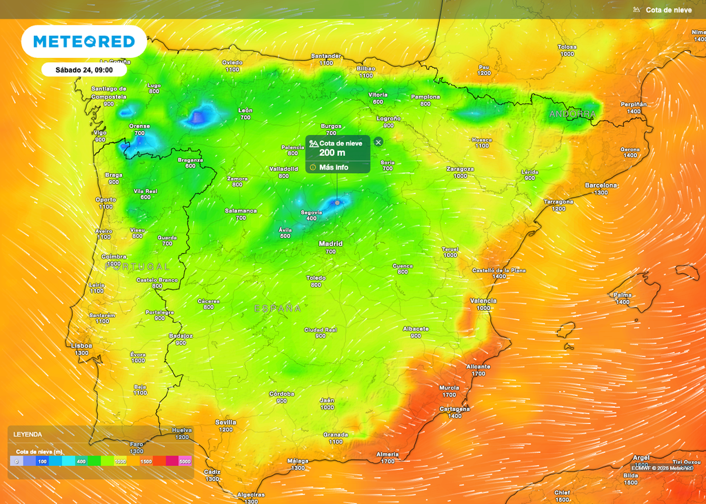 En la jornada del sábado la cota de nieve se desplomará. Se podrán ver copos en muchas capitales de provincia.