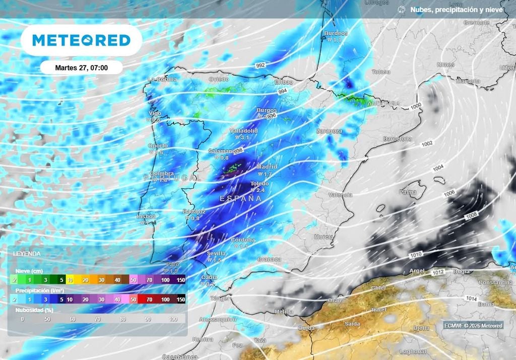 Este primer frente dejará precipitaciones muy cuantiosas en la vertiente atlántica.