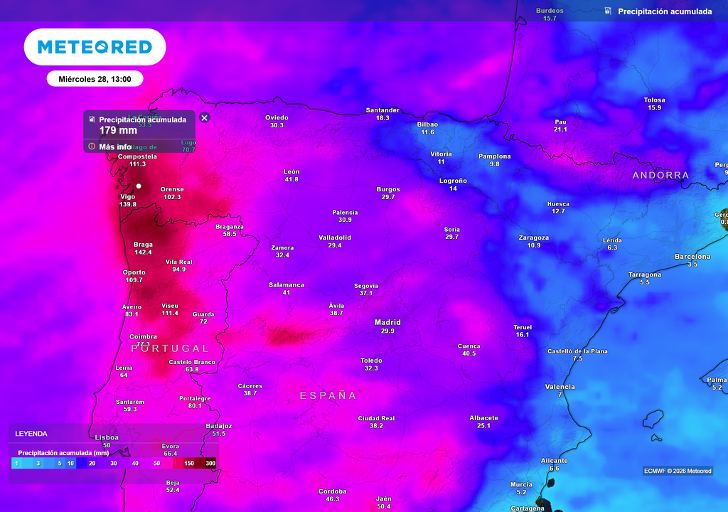 Los acumulados previstos dentro de 48 horas.