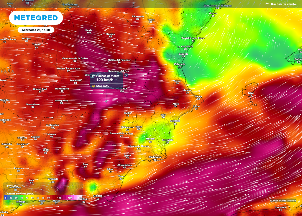 El viento soplará también muy fuerte en el interior del sureste peninsular a partir de las 14 horas.