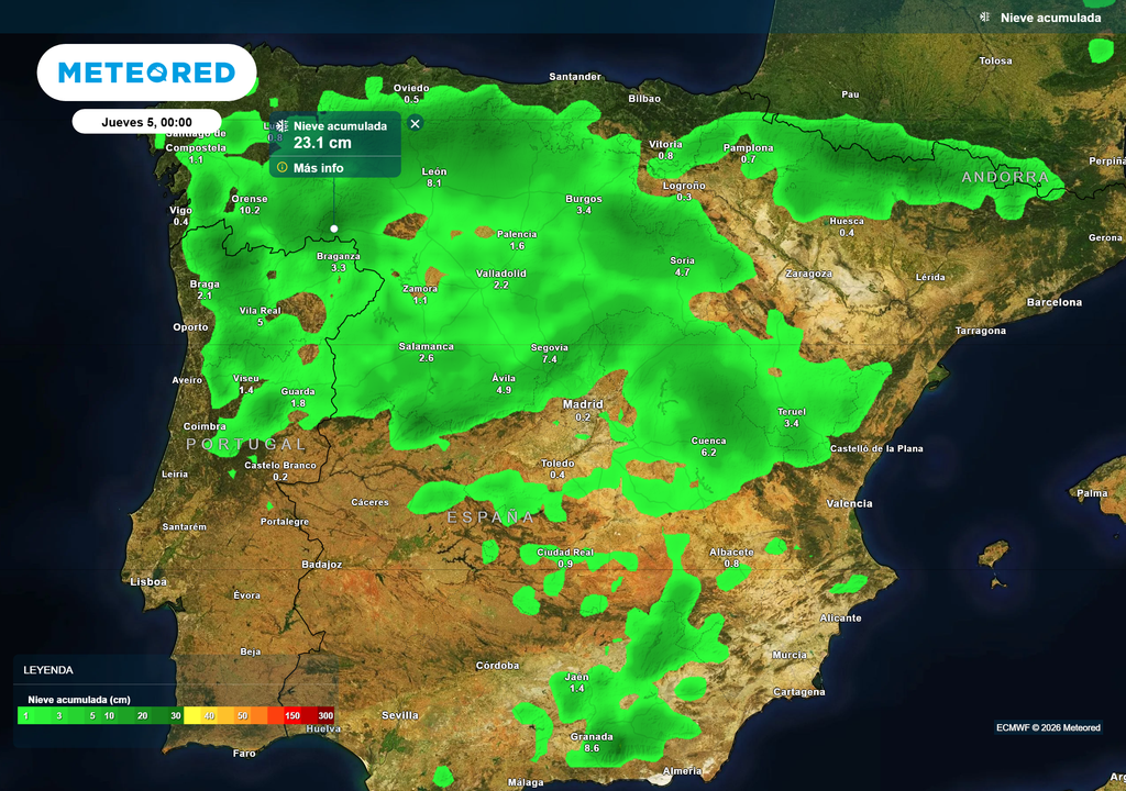 Los acumulados previstos para el final de la jornada de mañana.