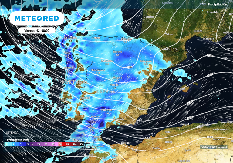 Borrasca Nils y r&iacute;o atmosf&eacute;rico en Espa&ntilde;a: las 8 comunidades donde llover&aacute; m&aacute;s hasta el viernes, 13 de febrero