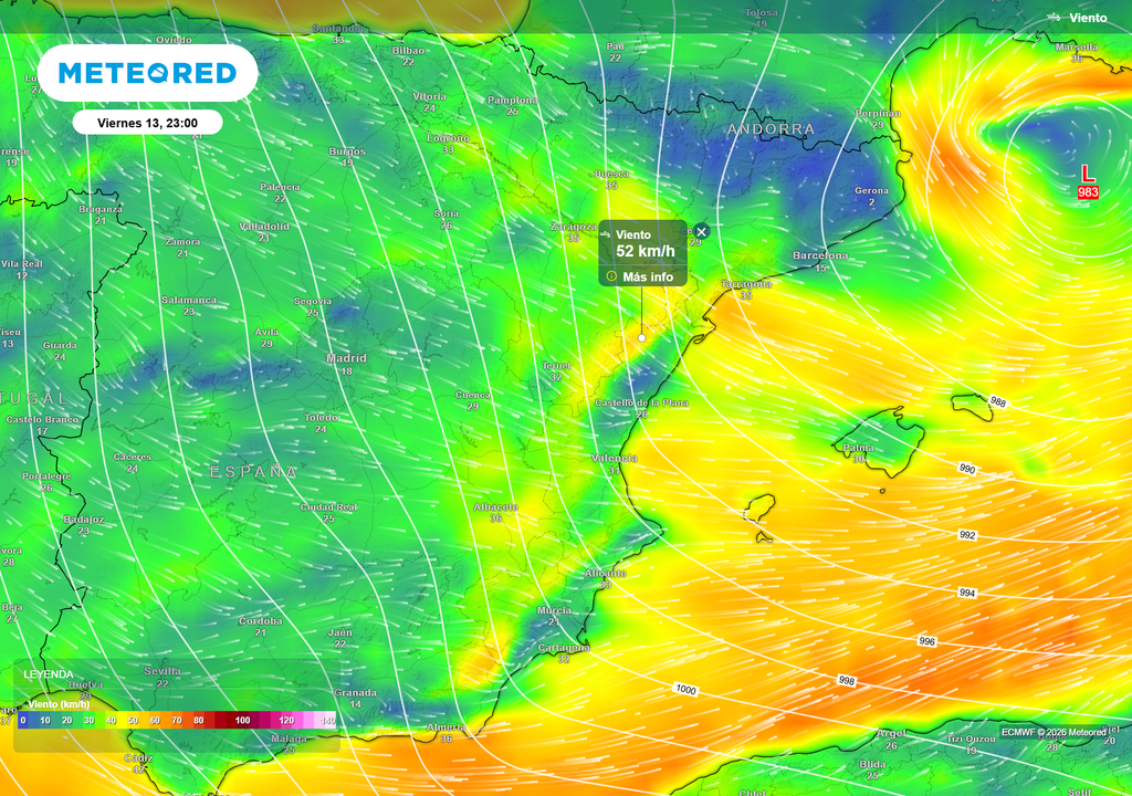 Al final de la jornada habrá vientos sostenidos superiores a 50 km/h.