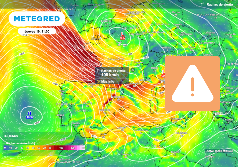 Borrasca Pedro: entre hoy y ma&ntilde;ana hasta once comunidades tendr&aacute;n rachas de m&aacute;s de 90 km/h