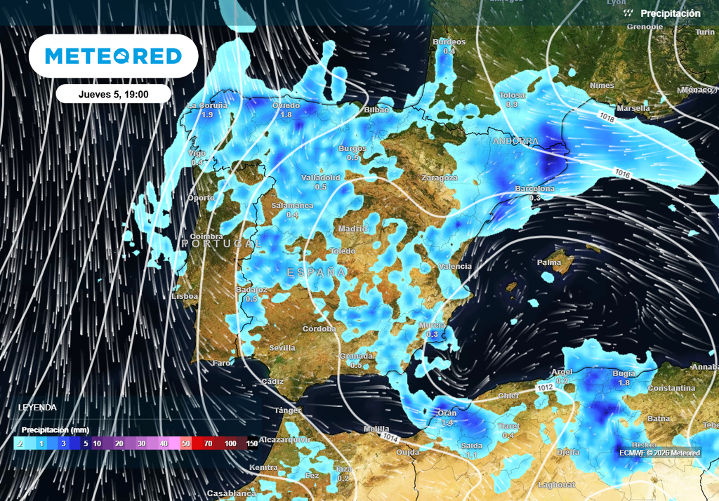 El jueves las precipitaciones serán más generales debido a la presencia de Regina en el Mediterráneo y a la llegada de un nuevo descuelgue desde el Atlántico.