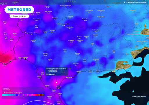 Borrasca Therese: dos provincias de Andaluc&iacute;a acumular&aacute;n cerca de 50 l/m2