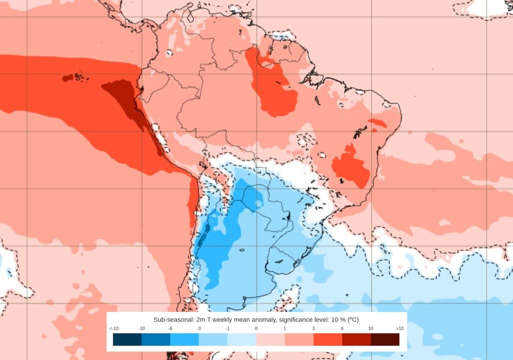 Previsão de anomalias de temperatura entre os dias 12 e 19 de Outubro mostra a tendência climática semana que vem, com uma intensa massa de ar frio no sul e calor severo no norte / nordeste.