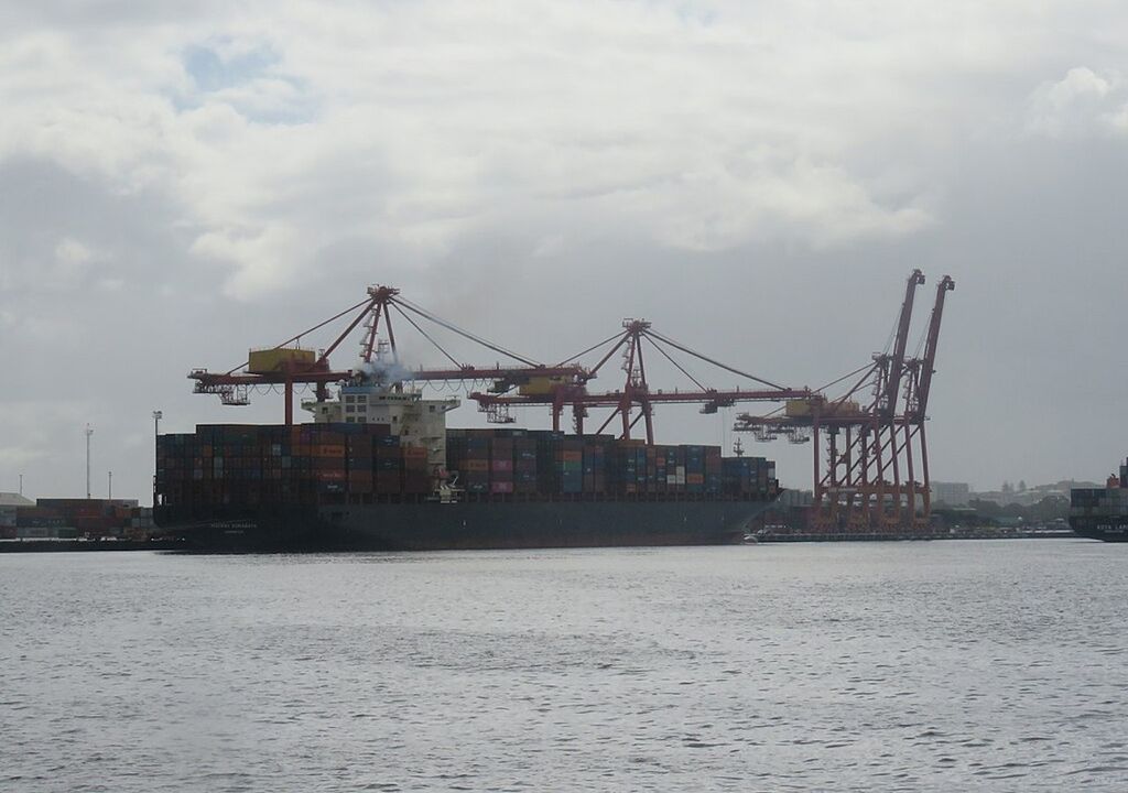 Container ships are common arrivals in Fremantle Harbour, western Australia.