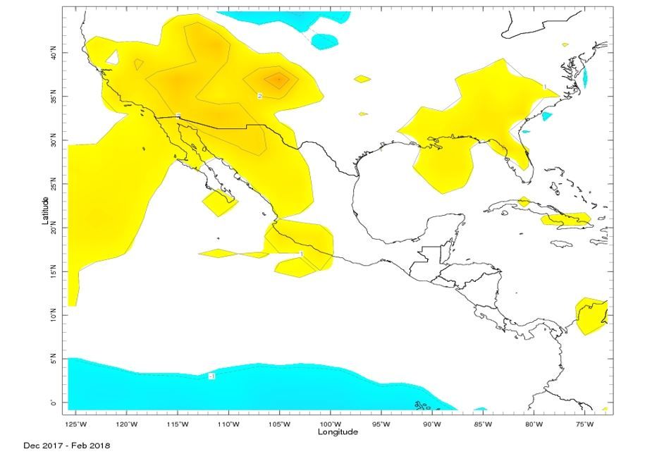 Anomalía de temperaturas invierno 2017-2018