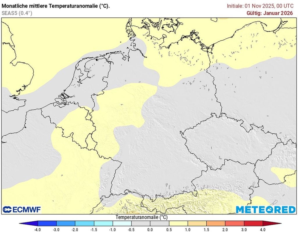Le modèle ECMWF ne prévoit plus aucune grande anomalie par rapport à la moyenne des 30 dernières années pour janvier 2026.